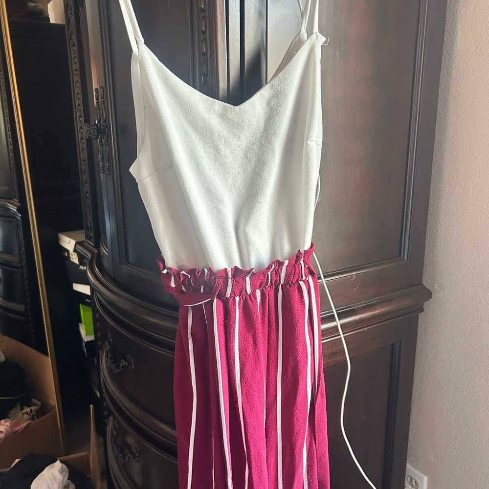 White and Pink Striped Jumpsuit